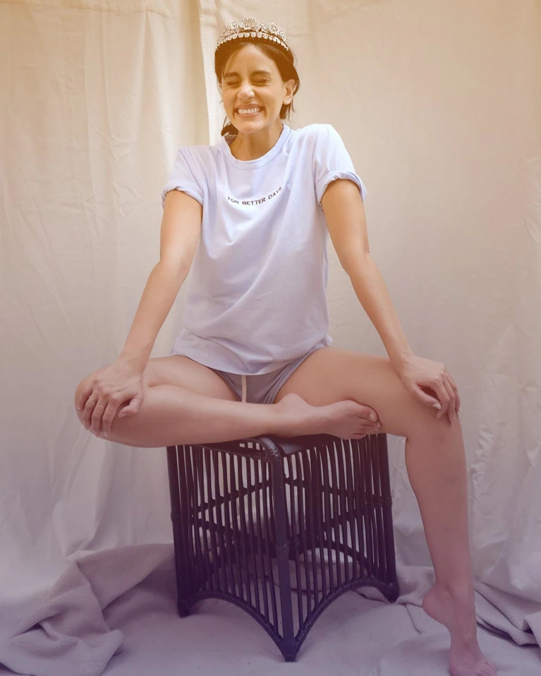 Michelle Veintimilla sitting on table